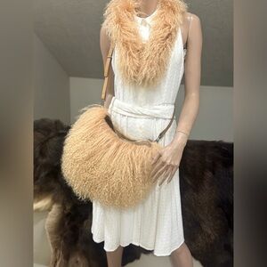 Handmade Real Mongolian Lamb Fur Stylish Hobo Bag, With 2 Strap Styles